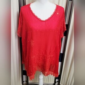 Johnny Was Red Lace Women's Blouse | Size Large